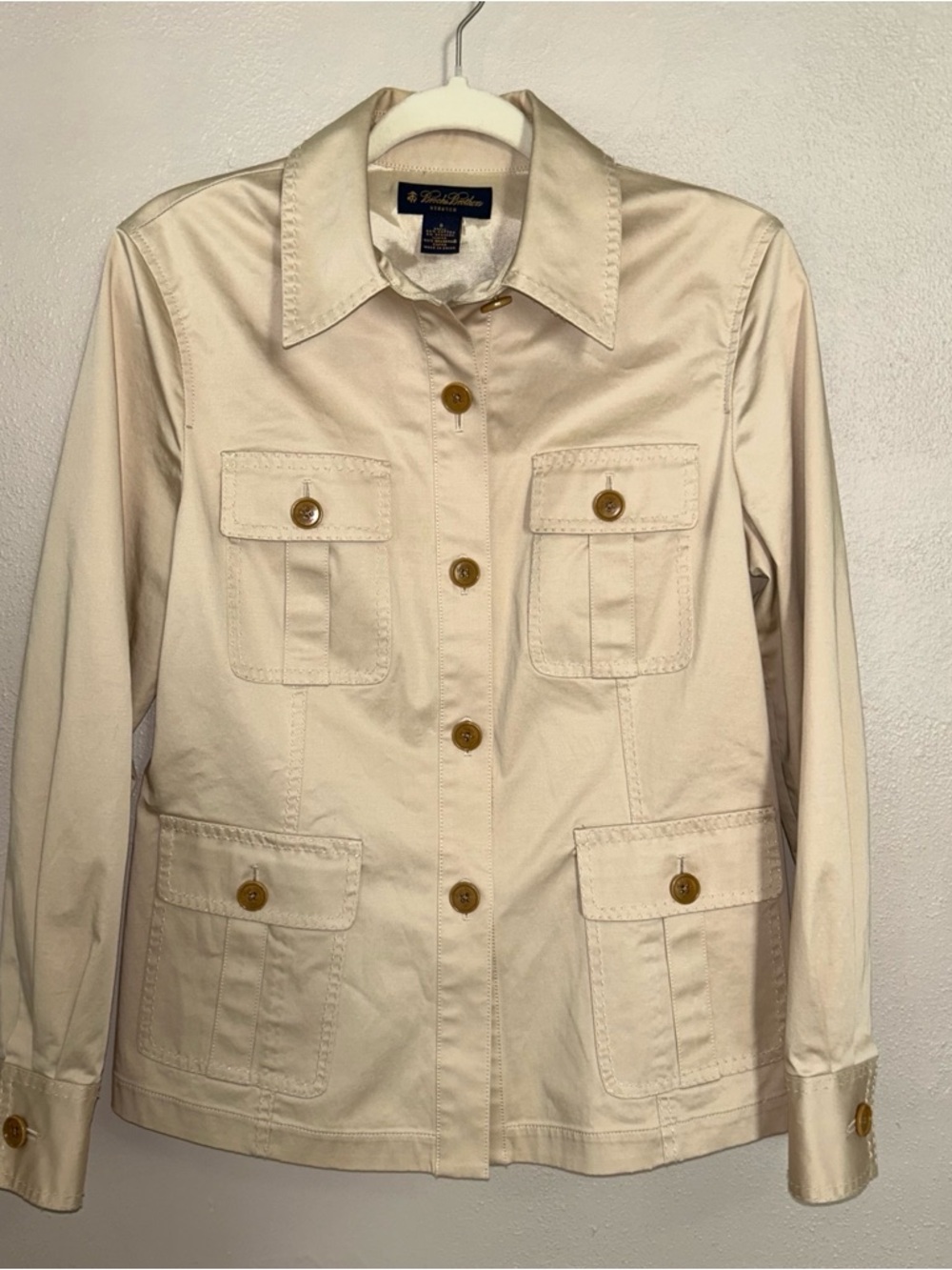 Brooks Brothers Cream Utility Jacket with Button Pockets
